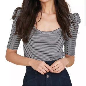 Veronica Beard Striped Scoop Neck Top - Black, S (great condition)